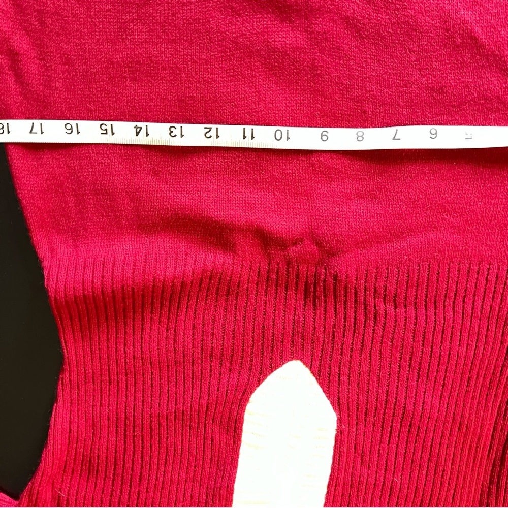 Vintage 70s Wool Blend Knit Shift Dress Sz 8 Burgundy Ivory Stretch Belt Silver - Picture 12 of 14